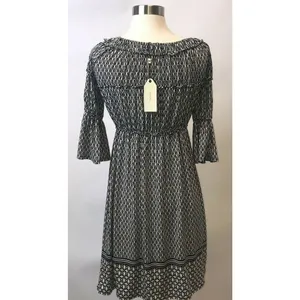 Sophie Max Studio Womens Dress Size XS Black White Geometric 3/4 Flounce Sleeve thumbnail 5