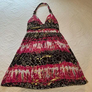 Paradise Contour Y2K Halter Dress. Pink and Gold. Size: Medium. thumbnail 2