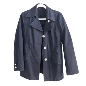 Bianca Studio Navy Blazer Trench Coat Cotton White Buttons Size 6 thumbnail 2