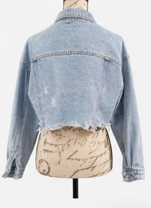 Meghan LA Women’s Cropped Distressed Denim Jacket – Size M 💙✨ thumbnail 7
