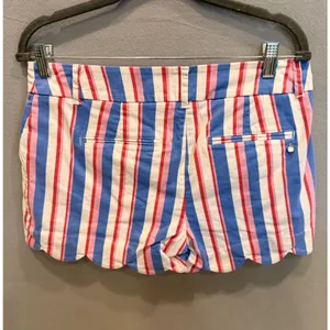 Crown & Ivy Shelby Scalloped Hem Shorts Womens 4 Pink Blue Stripe Preppy Coastal thumbnail 4