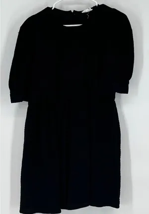 &merci Babydoll Dress Women Large Black Textured Gauze Puff Sleeve Crinkled Chic thumbnail 1