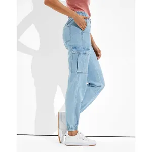 NEW American Eagle Denim‎ Relaxed Mom Jogger Sz 0 Medium Wash Cargo High Rise thumbnail 3