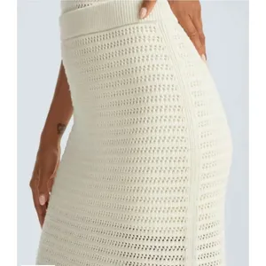 Everlane The Crochet Knit Skirt In Cream White Medium Organic Cotton thumbnail 3
