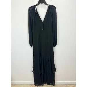 Lulus Tier Elegance Black Long Sleeve Tiered Maxi Dress Chiffon Formal M NWT thumbnail 5