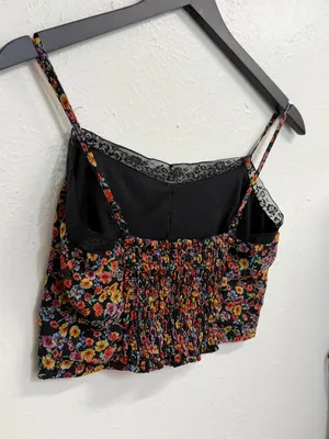 Papaya Floral Black Lace Trim Cami Crop Top Womens Small thumbnail 6