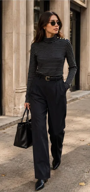 J. Crew Black Striped Long-Sleeve Turtleneck thumbnail 1