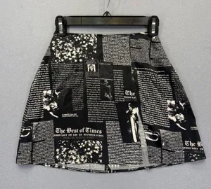 Reformation Black White Silk Newspaper Print Mini‎ Skirt The Best of Times XXS thumbnail 1