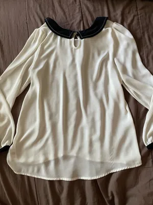 Forever 21 Long sleeve black & white sheer top with attached collar thumbnail 11