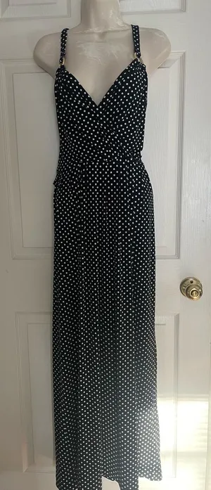 Vince Camuto Navy and White Polka Dot Maxi Dress‎ thumbnail 1