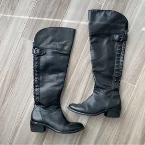 VINCE CAMUTO Womens Size 6 Studded Back Knee High Black Leather Riding Boots thumbnail 2