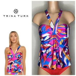 New. Trina Turk multicolored tankini top. Size 10. Retails $102 thumbnail 2