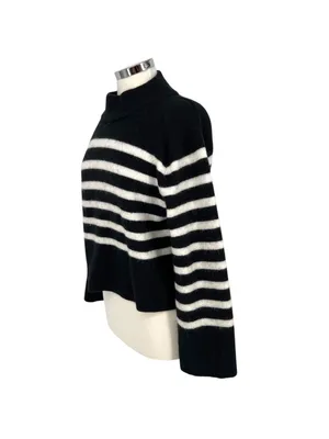 J.Crew Striped Supersoft Sweater Textured Black White Quiet Luxury Size XS thumbnail 6