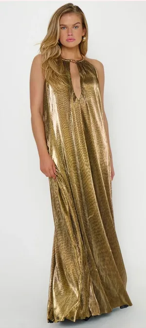 Show Me Your Mumu Gold Metallic Maxi Dress thumbnail 1