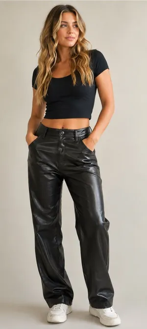 Old Navy High-Rise OG Loose Faux Leather Pants Size 14 Black thumbnail 1