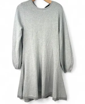 New J Crew L Knit Dress Sweater Metallic Silver Long Sleeve Mini Balloon Sleeve thumbnail 3