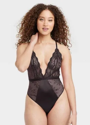 NEW Unlined Lace Lingerie Bodysuit Auden V Back Cotton Gusset Sheer Pull-On 2X thumbnail 1