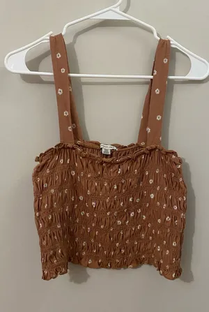 American Eagle Outfitters Rust Floral Smocked Crop Tank thumbnail 1