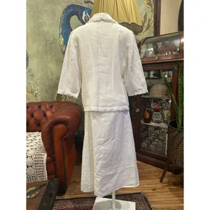 Kim Rogers Petite Linen Skirt Set White Ruffle Blazer & Midi Skirt Size PL Coast thumbnail 6