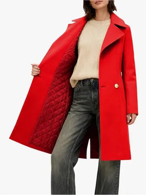 Women's Red Pea Coat Long Sleeve Regular Fit Overcoat Winter Outerwear AW5 thumbnail 4