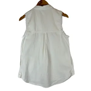 Free People White Sleeveless Button Down Shirt Top Frayed Edges Boho‎ S thumbnail 2
