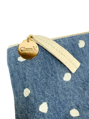 Clare V Polka Dot Denim Leather Foldover Clutch thumbnail 3