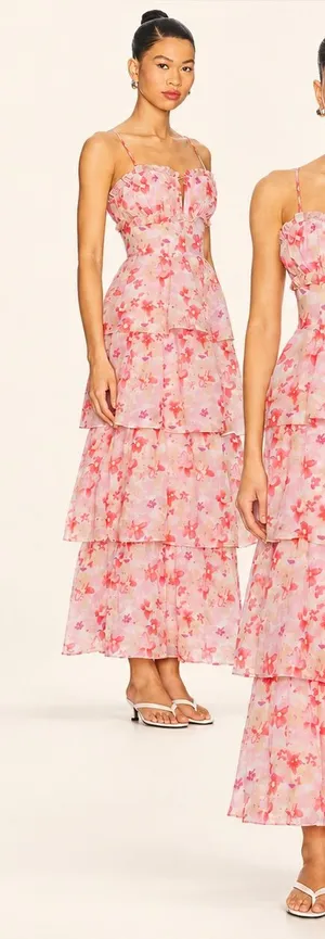 ASTR The Label Vonnessa Floral Tiered Maxi Dress Pink S NWT $168 thumbnail 1