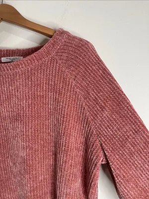 Project Social T Chenille Chunky Knit terracotta Raw Hi-Lo Hem Sweater size L thumbnail 4