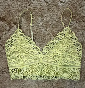 Free People Yellow Crochet Lace Bralette Crop Top Size Medium thumbnail 1