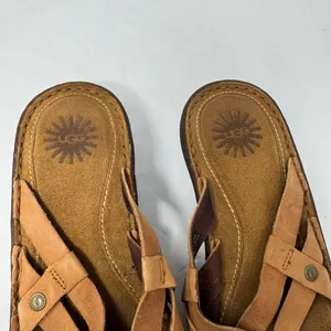 Ugg Lani Criss Cross Strap Leather Wedge Sandals Brown Size 8 thumbnail 6