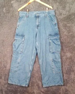 Old Navy Mid Rise Baggy Cargo Wide Leg Barrel Womens Size 12 thumbnail 1
