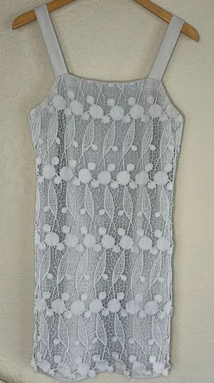 Club Monaco Powder Blue Crochet Lace Mini Dress Resortwear Vacation Coquette thumbnail 1