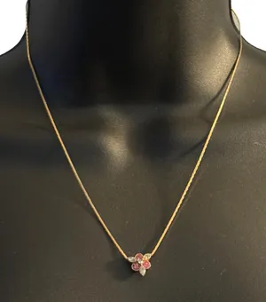 Vintage Avon dainty gold tone pink flower gemstone necklace thumbnail 1