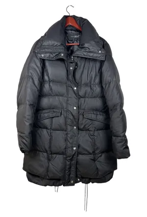 Black Rivet Puffer Coat XL Down Feather Longline Black Quilted Winter‎ Jacket thumbnail 1