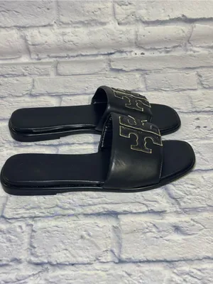 TORY BURCH Double T Sport Leather Slide Sandal Perfect Black Size 9.5 (40) thumbnail 5