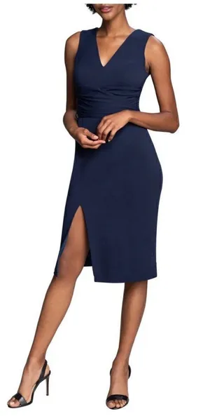 DRESS THE POPULATION Alessia Tie Waist Crepe Dress, Navy, Size‎ Medium, NWT thumbnail 1