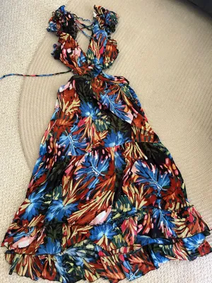 Tropical print low cut, cutout maxi dress thumbnail 1