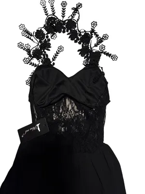 Floral Lace Halter Maxi Dress - Black thumbnail 4