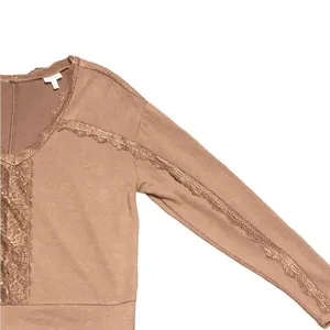 Self E V Neck Long Sleeve Crop Sweater With Lace Trim thumbnail 5