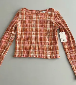 Billabong Peach & Pink plaid Long Sleeve Top M NWT fall wear thumbnail 1