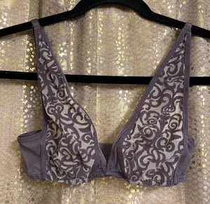 Victorias Secret Gray Mesh Velvet Burnout Bralette, XS‎ thumbnail 1