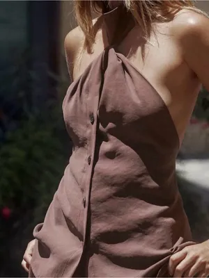 ZARA Women’s Brown Halter Neck Button-Front Top thumbnail 2
