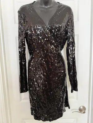 Michael Kors Black sequin long sleeve wrap dress thumbnail 5