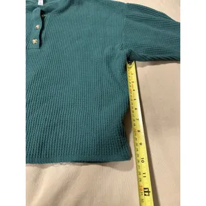 Old Navy Oversize Cozy Waffle Knit Cropped Henley Green Sz L thumbnail 7
