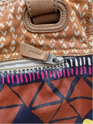 Fossil Key-Per Coated Canvas Tote Bag Vinyl Boho Tribal Print Shoulder Purse thumbnail 4
