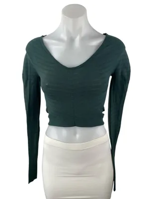 NEW Free People FP Movement Gone Adrift Green Striped Yoga Athletic Crop Top M thumbnail 1