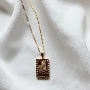 Boutique 18k Gold Sunburst Square Pendant Boho Necklace thumbnail 2