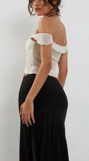 Motel Rocks NWT Nabil Bardot Top In Mesh Cream - small thumbnail 2
