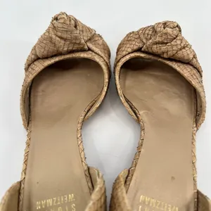 Stuart Weitzman tan snake-embossed leather D'Orsay kitten heels knotted vamp 6.5 thumbnail 2