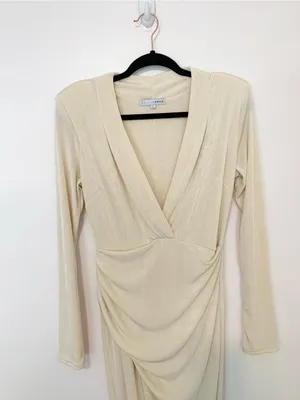Baltic Born Pierce Shimmer Cream Long-Sleeve Gown with Side Slit thumbnail 3